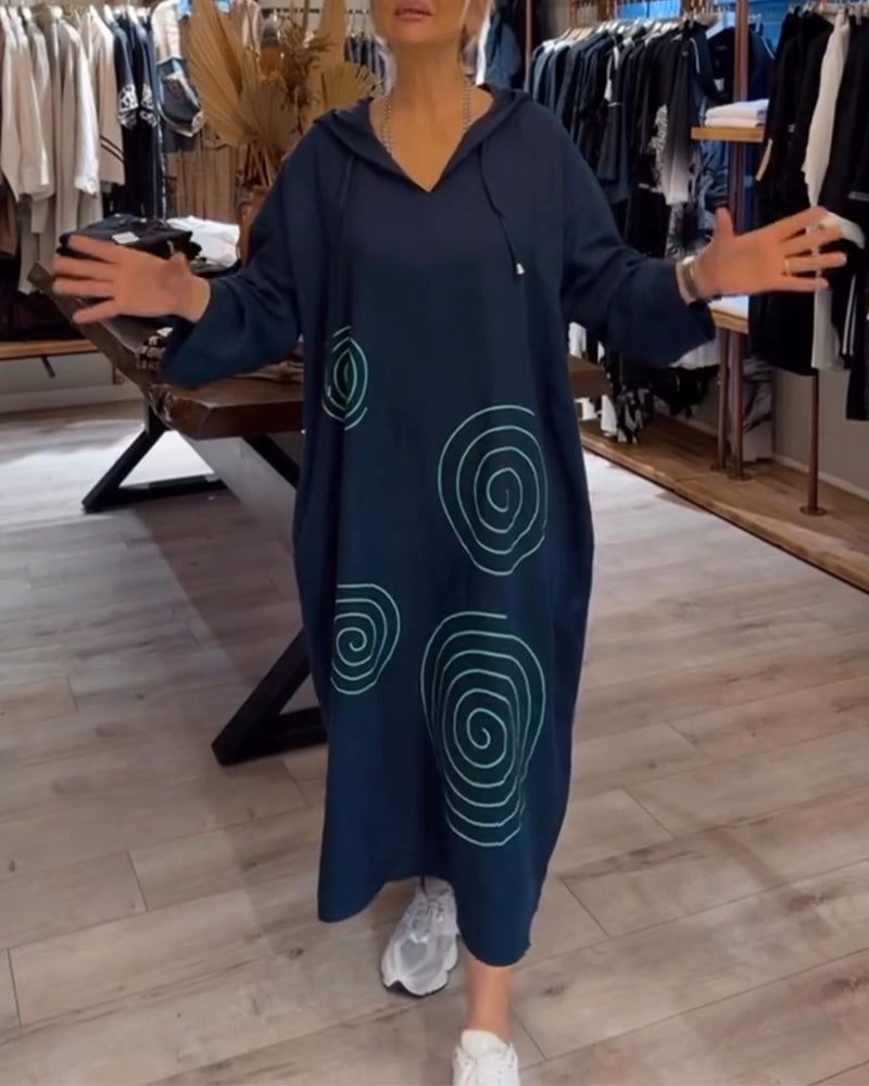 Kjole Med Hætte Langærmet Løs Pasform