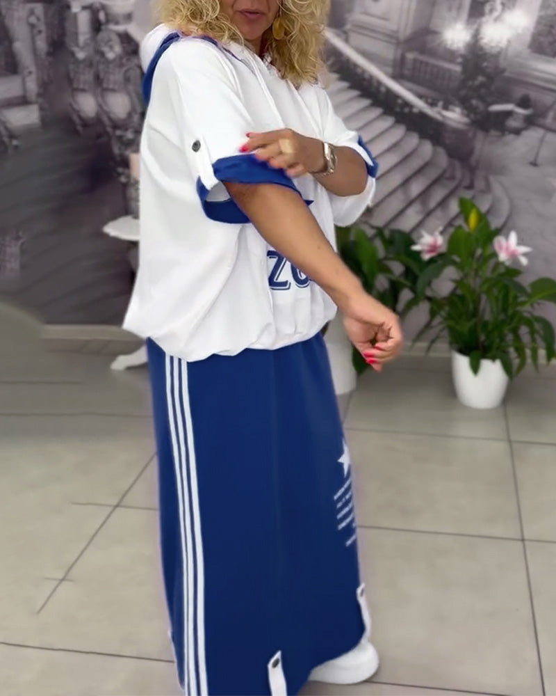 Sæt Med Hætte Snøre Trykt Nederdel