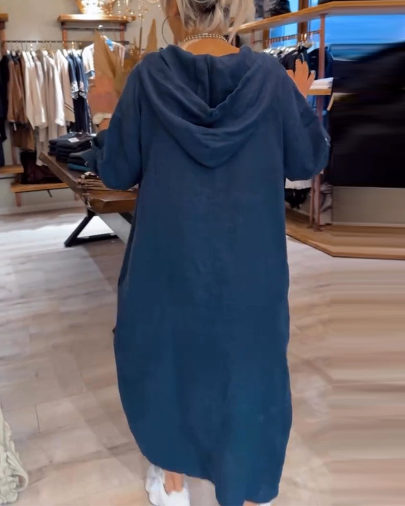 Kjole Med Hætte Langærmet Løs Pasform