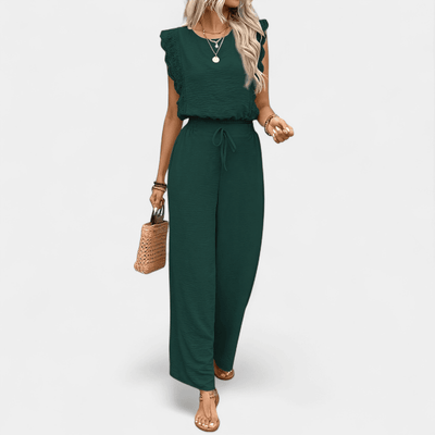 Anne To-delt Outfit Sæt - Elegante lange damebukser med blonde detaljer og matchende top