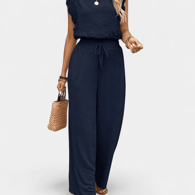 Anne To-delt Outfit Sæt - Elegante lange damebukser med blonde detaljer og matchende top