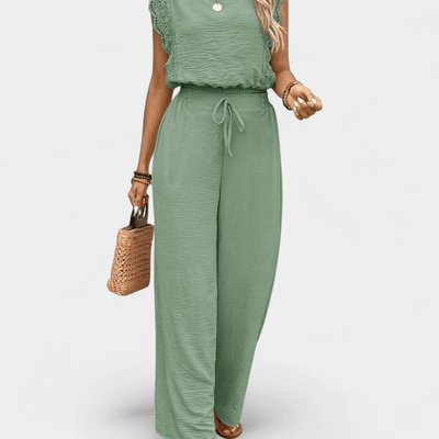 Anne To-delt Outfit Sæt - Elegante lange damebukser med blonde detaljer og matchende top