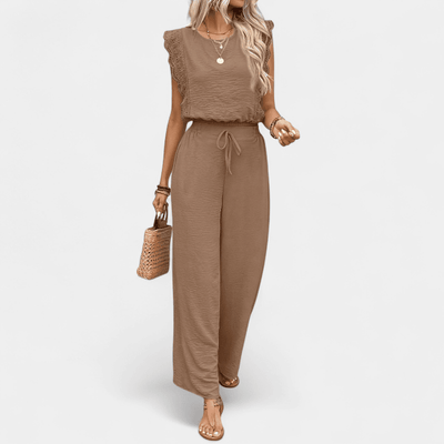 Anne To-delt Outfit Sæt - Elegante lange damebukser med blonde detaljer og matchende top