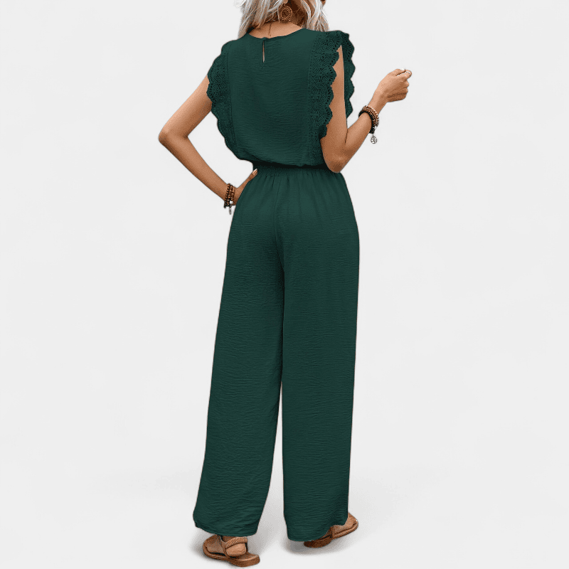 Anne To-delt Outfit Sæt - Elegante lange damebukser med blonde detaljer og matchende top