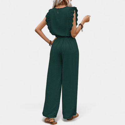 Anne To-delt Outfit Sæt - Elegante lange damebukser med blonde detaljer og matchende top