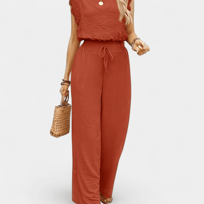 Anne To-delt Outfit Sæt - Elegante lange damebukser med blonde detaljer og matchende top