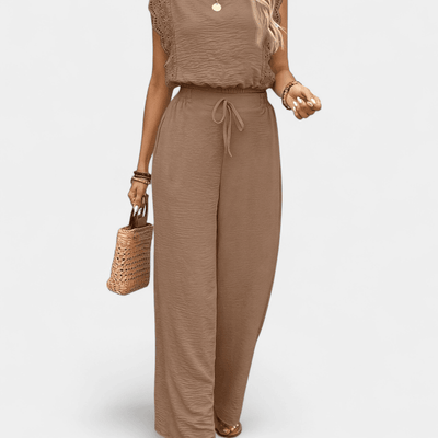 Anne To-delt Outfit Sæt - Elegante lange damebukser med blonde detaljer og matchende top