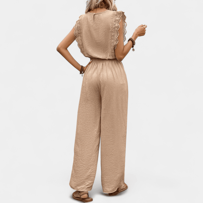 Anne To-delt Outfit Sæt - Elegante lange damebukser med blonde detaljer og matchende top