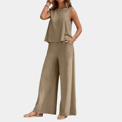 Helle-To-delt Outfit Sæt - Stilfuld ærmeløs top og brede bukser