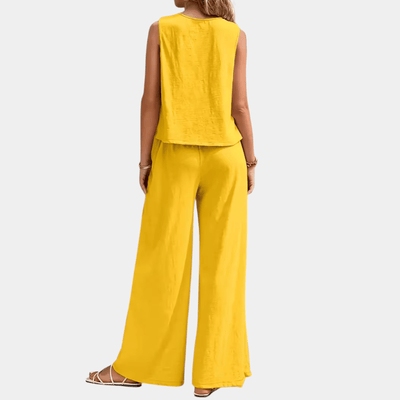 Helle-To-delt Outfit Sæt - Stilfuld ærmeløs top og brede bukser