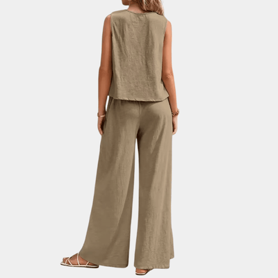 Helle-To-delt Outfit Sæt - Stilfuld ærmeløs top og brede bukser