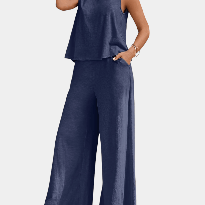 Helle-To-delt Outfit Sæt - Stilfuld ærmeløs top og brede bukser