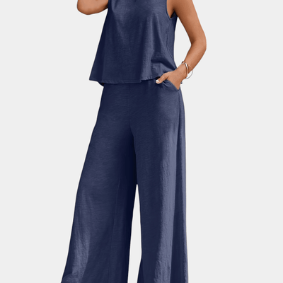 Helle-To-delt Outfit Sæt - Stilfuld ærmeløs top og brede bukser