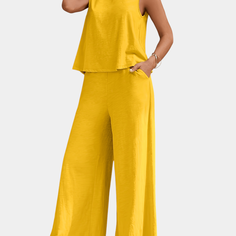 Helle-To-delt Outfit Sæt - Stilfuld ærmeløs top og brede bukser