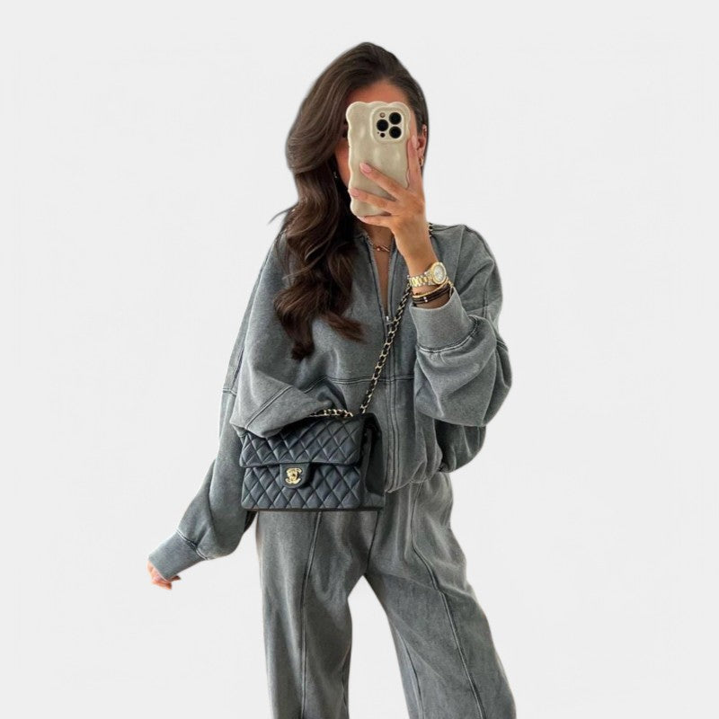 Emma Outfit-Set - Tweedelige joggingbroek met vest en brede broek