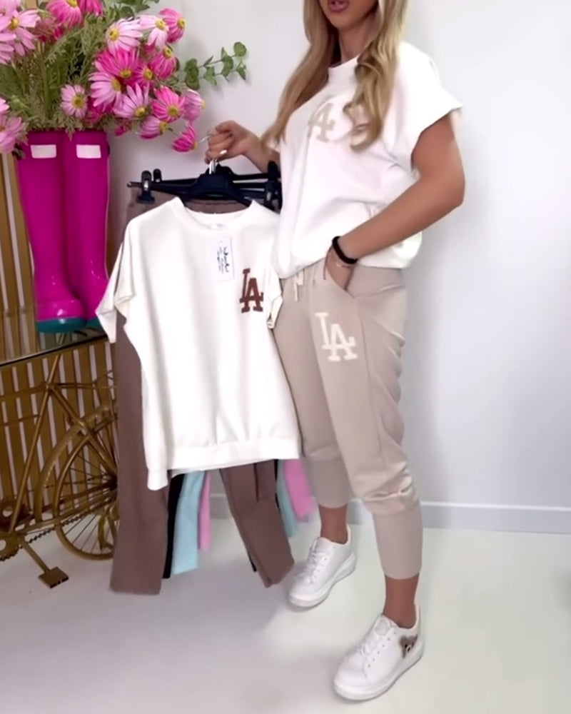 Sæt Sporty Bogstaver Tryk Tights