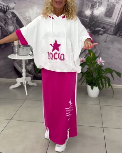 Sæt Med Hætte Snøre Trykt Nederdel